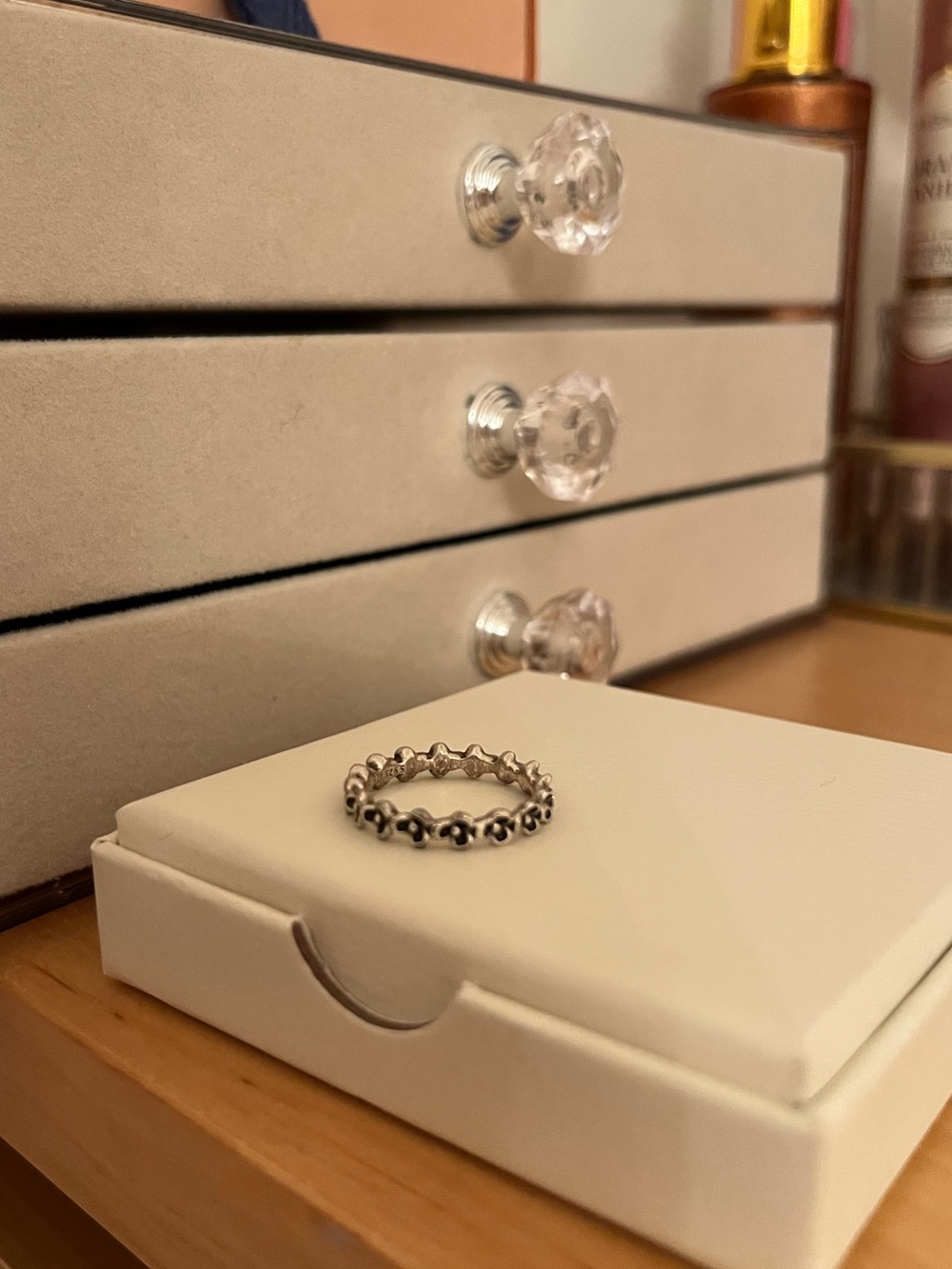 Pandora Floral Band Sterling Silver Beaded Stackable Ring - Silver